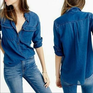 J. Crew Chambray Popover Top/Shirt indigo Gauze
